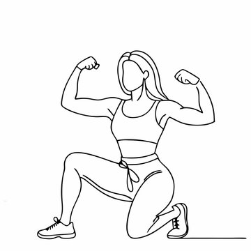 recommend clip art: continuous single line drawing of a woman flexing her arm muscles in a line art vector illustration (14)