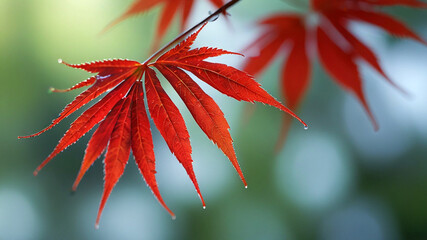 Ethereal essence of a japanese maple leaf against a softly blurred backdrop