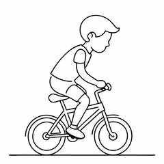 continuous single line drawing of a young boy riding a children's bicycle vector art illustration (30)
