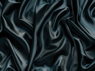 Fototapeta premium Black satin fabric close-up