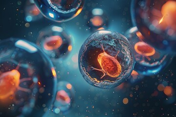 3d rendering of Human cell or Embryonic stem cell microscope background