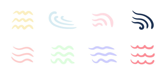 Doodle sea waves, hand drawn ocean water flow. Simple wavy lines. Vector illustration