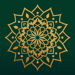 Luxurious and elegant golden mandala design on a green background, perfect for diwali festival celebrations and other special occasions