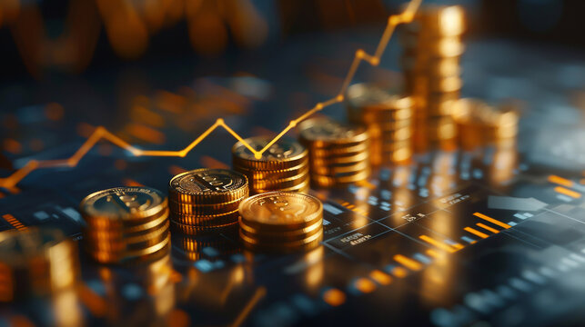 Wealth money profit strategy graph with success financial business indicators on a 3D background of finance