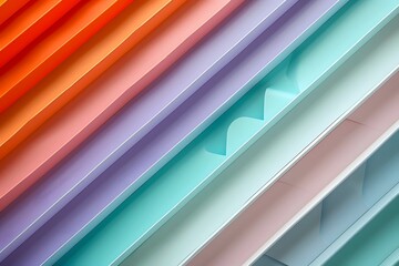 Fototapeta premium Colorful pastel paper layers in diagonal pattern creating vibrant abstract background