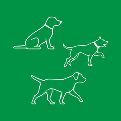 Set of dog silhouettes on a green background. Vector illustration