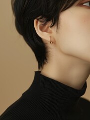 Close-up of neck area with collarbone, short hair, natural skin
