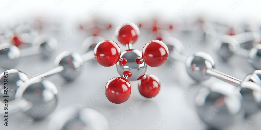 Poster 3d model of atom with orbiting electrons visual representation. concept science, atomic structure, 3