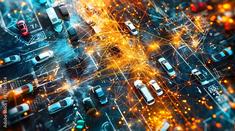 Poster neural network patterns overlaying an urban parking violation scene