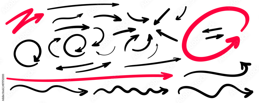 Poster arrows, hand drawn scribble doodle squiggles for infographic and presentation pointers. vector sketc