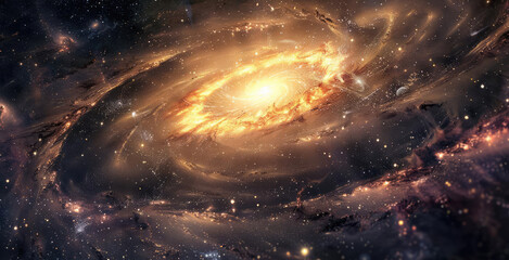 Black Hole Accretion Disks, A stunning, detailed image of a spiral galaxy with a bright, glowing center, surrounded by swirling arms of stars and cosmic dust, set against a dark, s