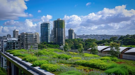 Obraz premium Garden Roof. Modern Architecture in Sydney with Green Rooftop View