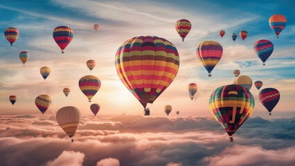 Obraz premium Stunning vintage style 3D rendering of a hot air balloon soaring in the sky..