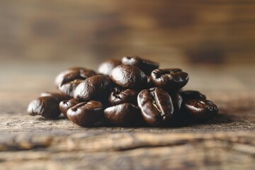 Obraz premium Coffee Beans on Wooden Table