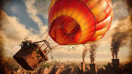 Obraz premium A charming 3D rendering of a hot air balloon in a vibrant vintage style..
