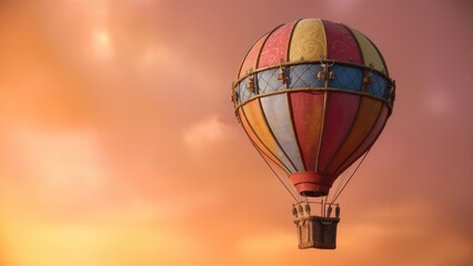 Obraz premium Stunning 3D vintage style rendering of a colorful hot air balloon soaring high in a clear sky..