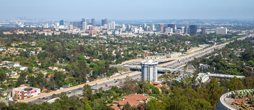panoramic view of Los Angeles downtown and surrounding, from The Getty art museum