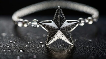 Silver star bracelet featuring dew drops for a unique look.