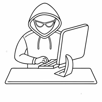 recommend clip art: single line drawing of a computer hacker stereotype in a line art vector illustration (8)