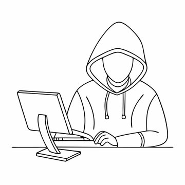 recommend clip art: single line drawing of a computer hacker stereotype in a line art vector illustration (24)