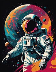 Astronaut against a backdrop of abstract planets, a striking image that blends realism and artistic expression.