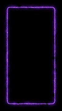 Vertical animated frame border with purple energy effect and subtle glow. Seamless loop. Copy space, space for text, mockup, wallpaper. Black background. Isolated for composition and vfx.