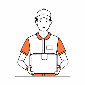 recommend clip art: single line drawing of a delivery person holding a parcel in a line art vector illustration style (16)