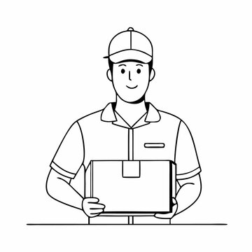 recommend clip art: single line drawing of a delivery person holding a parcel in a line art vector illustration style (11)
