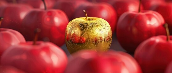A golden apple among red ones