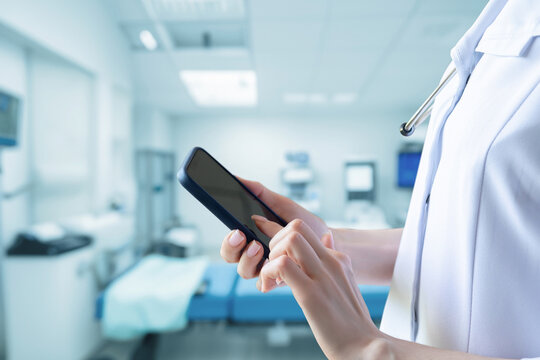 A medical worker sends a message by phone .