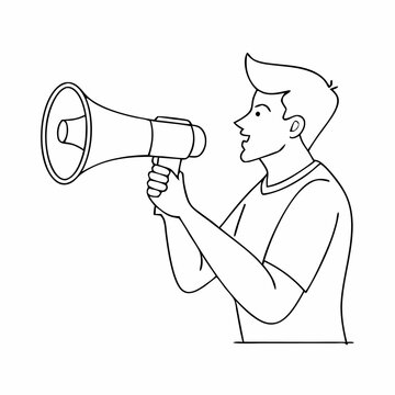 recommend clip art: single line drawing of a man with a megaphone in a line art vector illustration style, isolated on a white background (18)