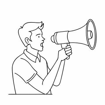 recommend clip art: single line drawing of a man with a megaphone in a line art vector illustration style, isolated on a white background (15)