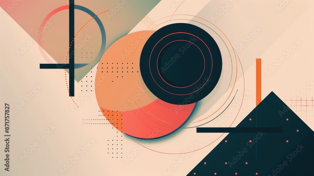 Poster abstract geometric art with circles and lines - a colorful abstract illustration featuring a composi