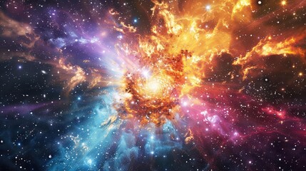Obraz premium wide angle Stunning science image of star big bang phonomenon aginst colorful galaxy. astronomy scientific look and feel like in national geography book.