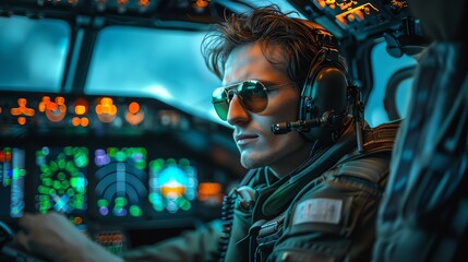 Obraz premium A pilot in a cockpit