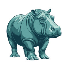Cute Hand Drawn Hippopotamus Standing Illustration