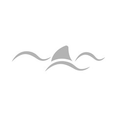 icon of waves and shark fin on a white background, vector illustration