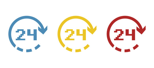 icon 24 by 7, round the clock, vector illustration