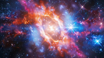 Fototapeta premium wide angle Stunning science image of star big bang phonomenon aginst colorful galaxy. astronomy scientific look and feel like in national geography book.