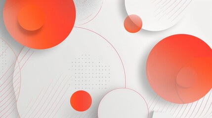 Abstract White and Orange Circles Design - An abstract design featuring a white background with overlapping circles in orange tones and thin red lines with a dotted pattern. - An abstract design featu
