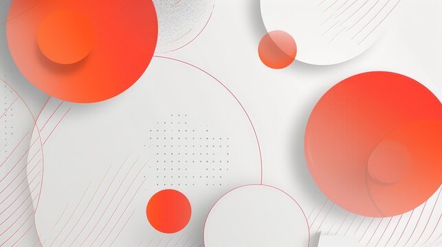 Abstract White and Orange Circles Design - An abstract design featuring a white background with overlapping circles in orange tones and thin red lines with a dotted pattern. - An abstract design featu