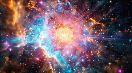 Fototapeta premium wide angle Stunning science image of star big bang phonomenon aginst colorful galaxy. astronomy scientific look and feel like in national geography book.