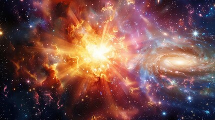 Fototapeta premium wide angle Stunning science image of star big bang phonomenon aginst colorful galaxy. astronomy scientific look and feel like in national geography book.