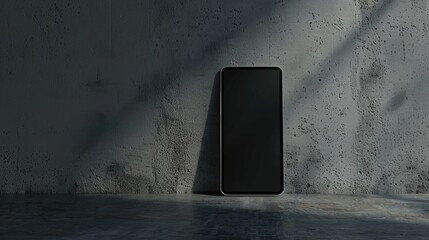 Smartphone with black screen against wall with space for adding content