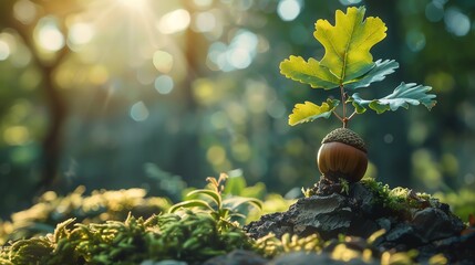 Timelapse illustration of a tiny acorn sprouting and growing into a majestic oak tree
