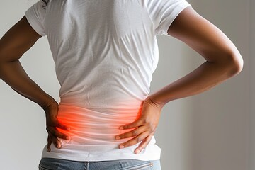 photograph of a female with back pain
