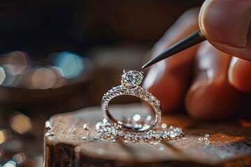 The jeweler is making a diamond ring