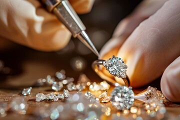 The jeweler is making a diamond ring