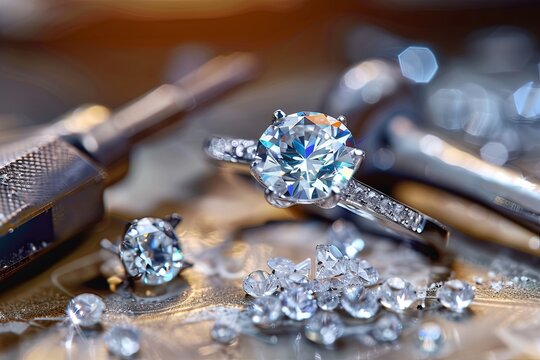 The jeweler is making a diamond ring