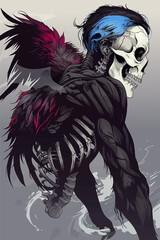 Portrait of a fallen angel with skull face. Vector horror illustration.